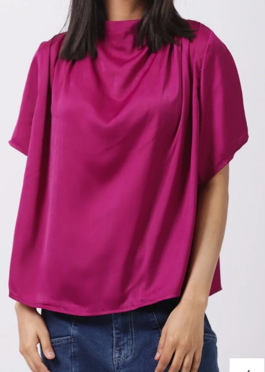 Purple Cowl Neck Silk Top/Blouse